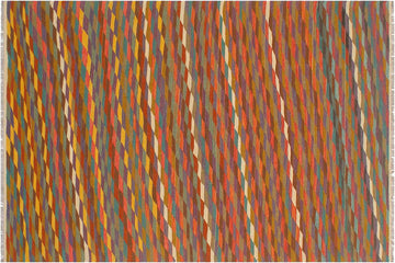 Flat Weave Kilim, Antique, Navaho, Vintage, Handmade, Modern Kilim Rust Blue Hand-Woven Rectangle 100% Wool Area Rug 6 x 8